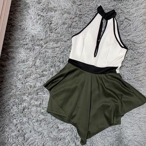 Green and White Romper